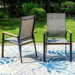 Captiva Designs 5pc Patio Dining Set Steel Frame Table With Umbrella Hole & Gray Textilene Chairs With Wood-like Armrests -Furniture GUEST fff0160a 80e3 4f9f 98a8 870c38409f72 1